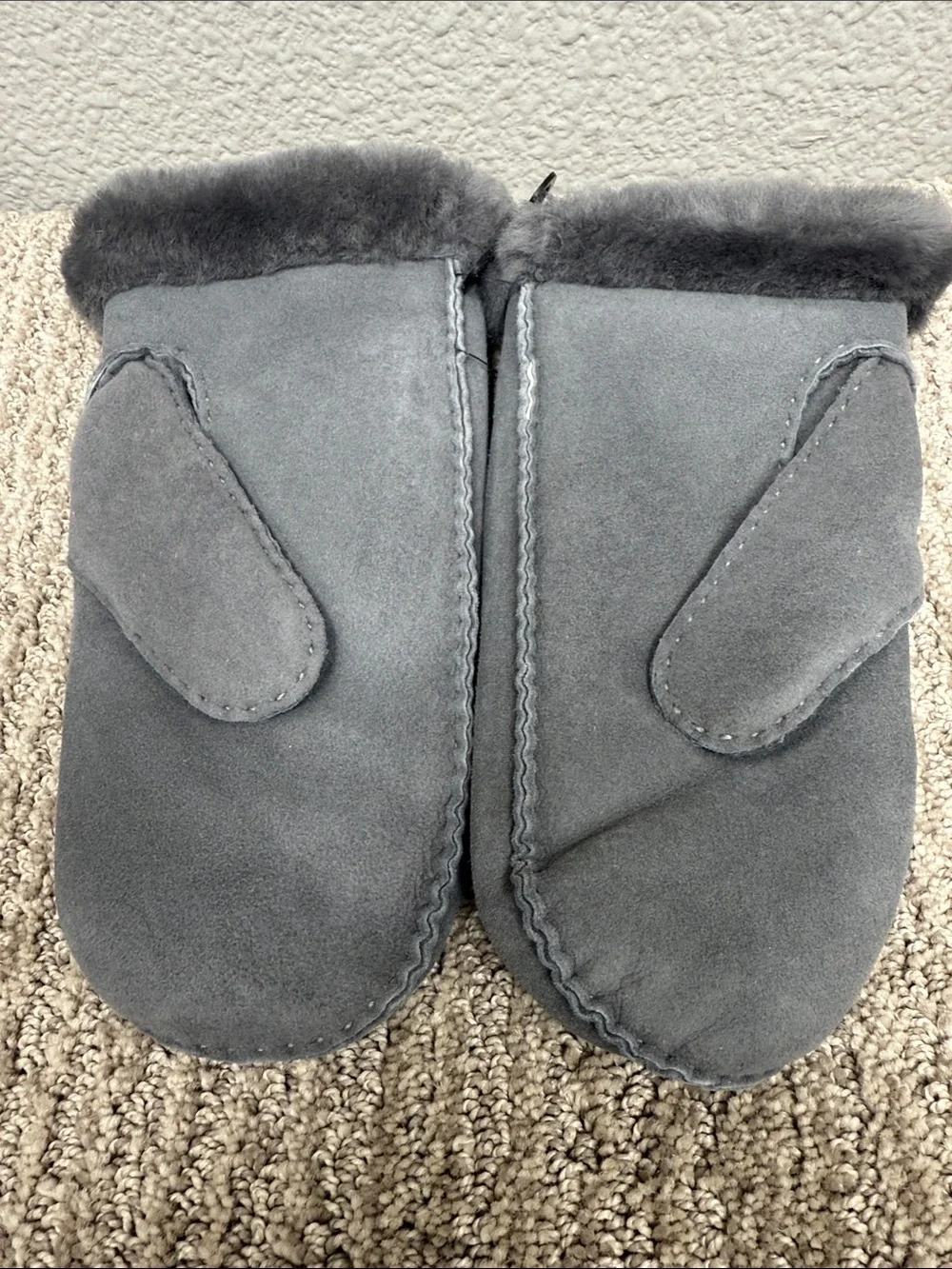 UGG Grey Suede Shearling Lined Mittens